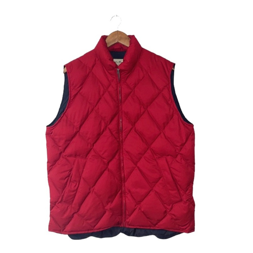 Eddie Bauer Puffer Vest Red Black Goose Down Feathers Quilted Winter Size Large